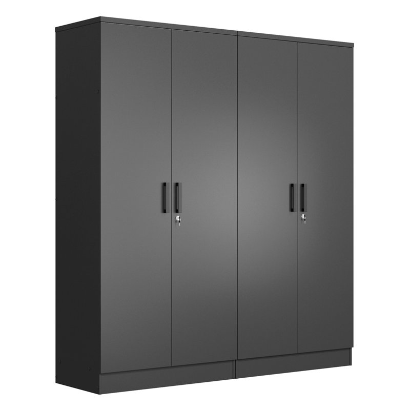 Double Wardrobe with 4 Slim Door Union Rustic Finish Black